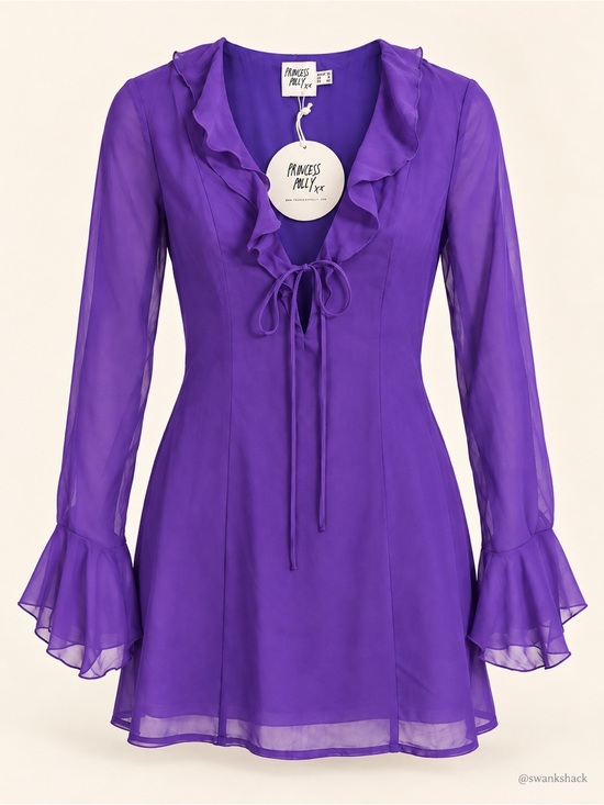 Princess Polly Dresses & Skirts - Princess Polly Theo Purple Ruffle Mini Dress Bell Sleeve US 8 NWT